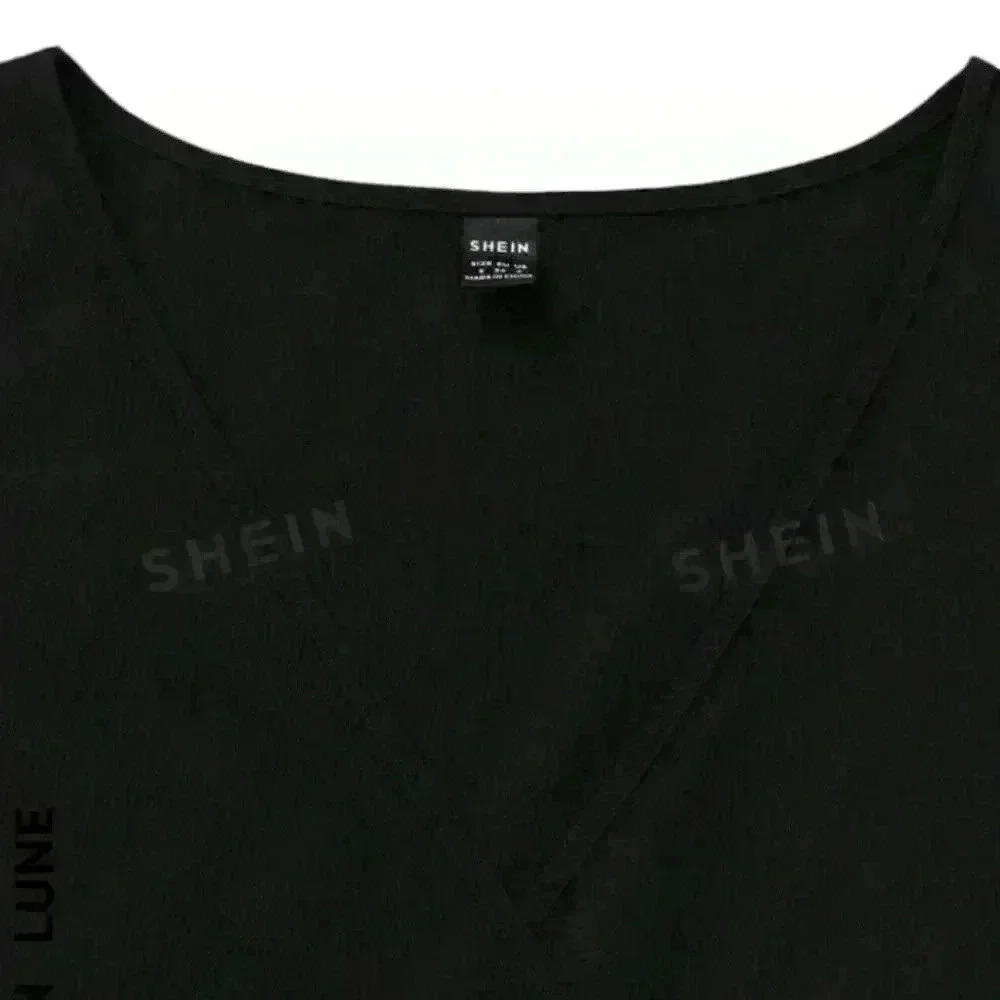 SHEIN LUNE Women Plain Casual Short Sleeve Black Wrap Jumpsuit. Size XL 12 NWT - Picture 11 of 16